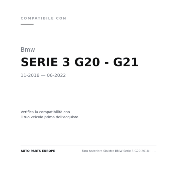 Faro Anteriore Sinistro BMW Serie 3 G20 2018+ – Asf compatibilità veicoli (Bmw SERIE 3 G20 - G21 (2018-2022))