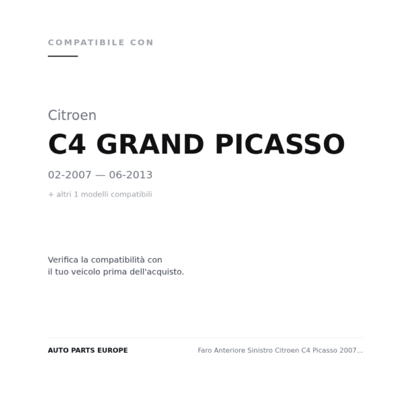 Faro Anteriore Sinistro Citroen C4 Picasso 2007-2009 compatibilità veicoli (Citroen C4 GRAND PICASSO (2007-2013) · Citroen C4 PICASSO (2007-2010))