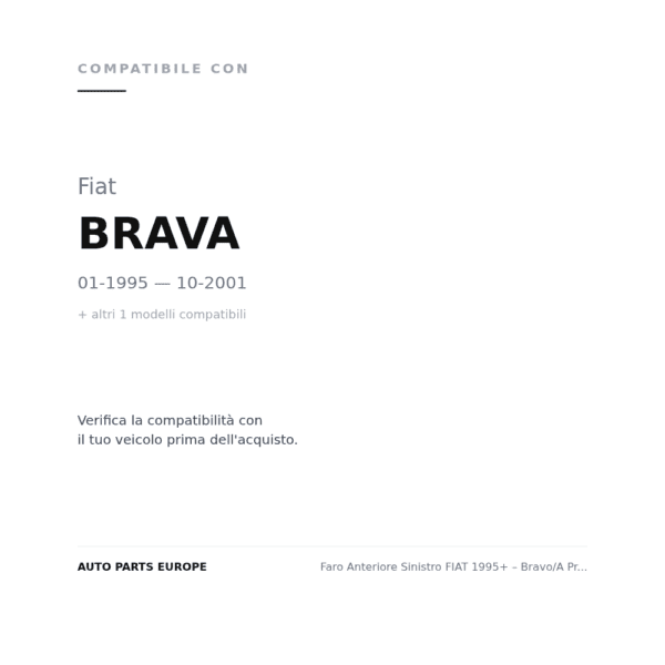 Faro Anteriore Sinistro FIAT 1995+ – Bravo/A Predisposizione Regolazione Elettrico compatibilità veicoli (Fiat BRAVA (1995-2001) · Fiat BRAVO (1995-2001))