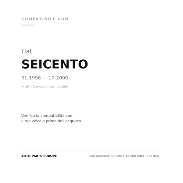 Scheinwerfer Links FIAT 600 (900 – Cc) Hydraulische Verstellung compatibilità veicoli (Fiat SEICENTO (1998-2000) · Fiat SEICENTO RY (2000+))