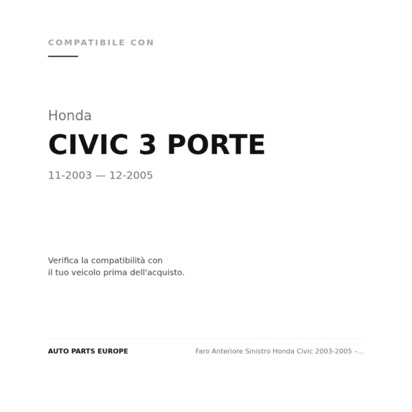 Faro Anteriore Sinistro Honda Civic 2003-2005 – Parabola Nera compatibilità veicoli (Honda CIVIC 3 PORTE (2003-2005))