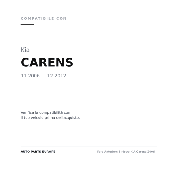 Faro Anteriore Sinistro KIA Carens 2006+ compatibilità veicoli (Kia CARENS (2006-2012))