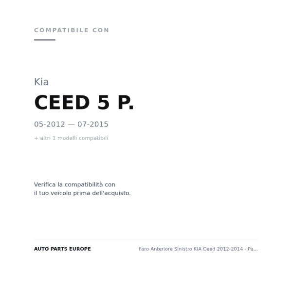Faro Anteriore Sinistro KIA Ceed 2012-2014 - Parabola Cromata compatibilità veicoli (Kia CEED 5 P. (2012-2015) · Kia CEED 5 P. (2015-2018))