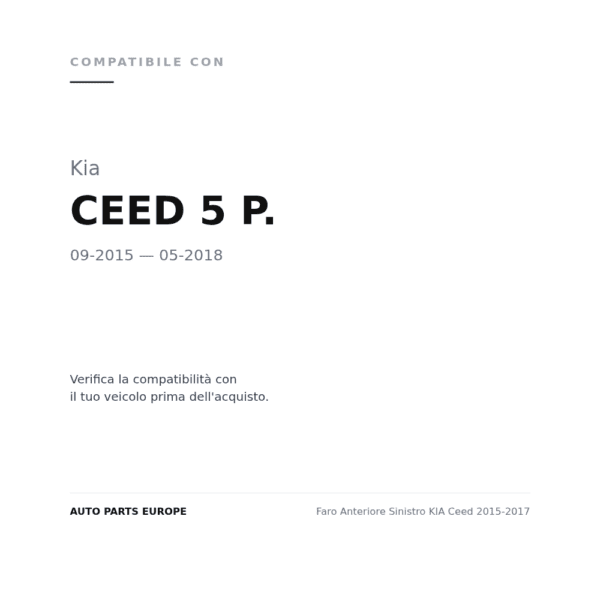 Scheinwerfer Links KIA Ceed 2015-2017 compatibilità veicoli (Kia CEED 5 P. (2015-2018))