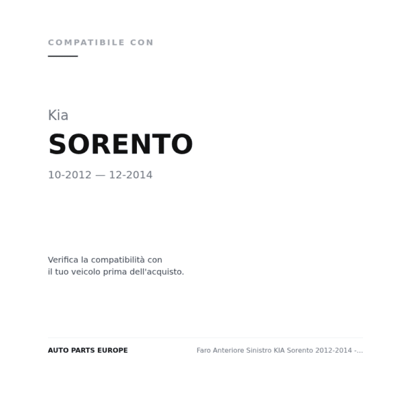 Faro Anteriore Sinistro KIA Sorento 2012-2014 - Xenon (HID) compatibilità veicoli (Kia SORENTO (2012-2014))