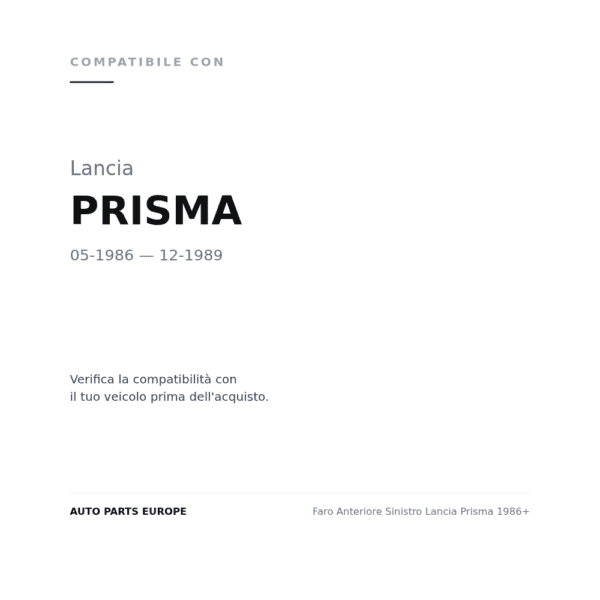 Faro Anteriore Sinistro Lancia Prisma 1986+ compatibilità veicoli (Lancia PRISMA (1986-1989))