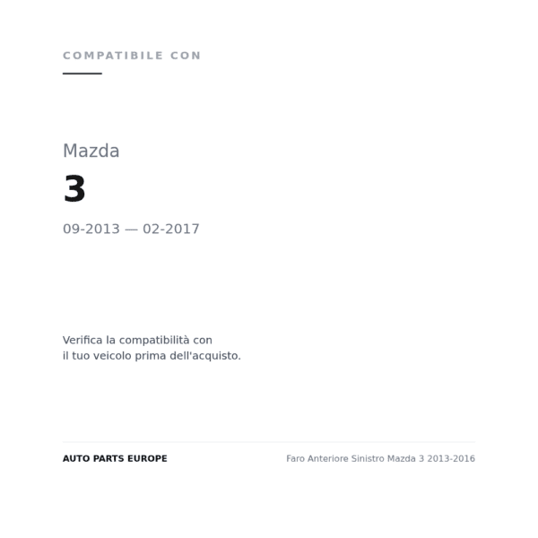 Faro Anteriore Sinistro Mazda 3 2013-2016 compatibilità veicoli (Mazda 3 (2013-2017))