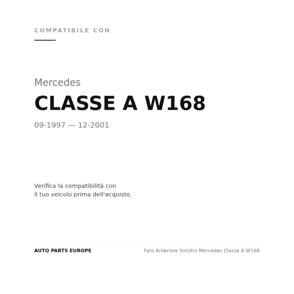 Faro Anteriore Sinistro Mercedes Classe A W168 compatibilità veicoli (Mercedes CLASSE A W168 (1997-2001))