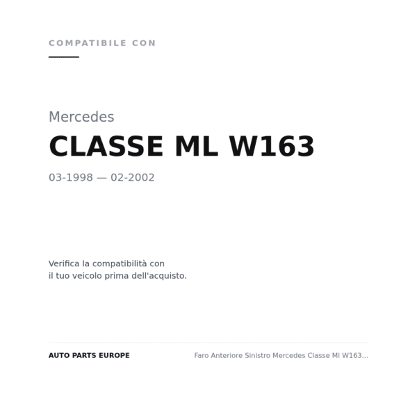 Faro Anteriore Sinistro Mercedes Classe Ml W163 1998+ compatibilità veicoli (Mercedes CLASSE ML W163 (1998-2002))