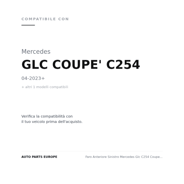 Faro Anteriore Sinistro Mercedes Glc C254 Coupe' 2023+ compatibilità veicoli (Mercedes GLC COUPE' C254 (2023+) · Mercedes GLC SUV X254 (2022+))