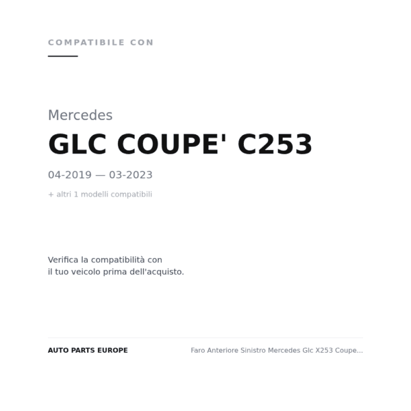Faro Anteriore Sinistro Mercedes Glc X253 Coupe' 2019+ compatibilità veicoli (Mercedes GLC COUPE' C253 (2019-2023) · Mercedes GLC SUV X253 (2019-2022))