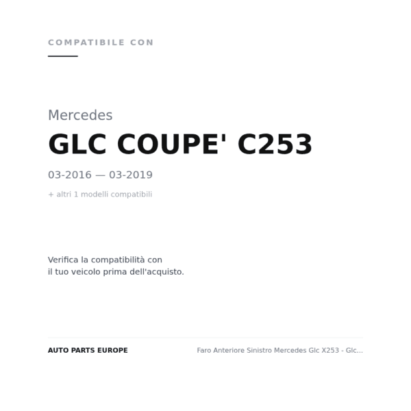 Faro Anteriore Sinistro Mercedes Glc X253 - Glc C253 Coup? 2015+ compatibilità veicoli (Mercedes GLC COUPE' C253 (2016-2019) · Mercedes GLC SUV X253 (2015-2019))