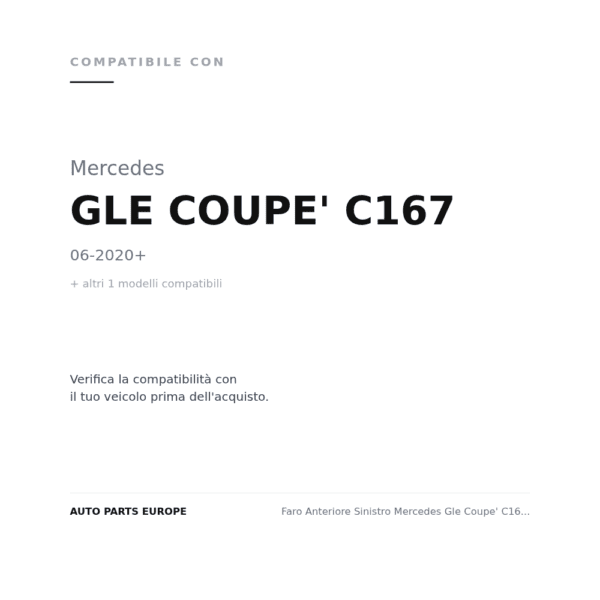 Faro Anteriore Sinistro Mercedes Gle Coupe' C167 2020+ compatibilità veicoli (Mercedes GLE COUPE' C167 (2020+) · Mercedes GLE SUV V167 (2019+))