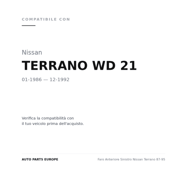 Faro Anteriore Sinistro Nissan Terrano 87-95 compatibilità veicoli (Nissan TERRANO WD 21 (1986-1992))