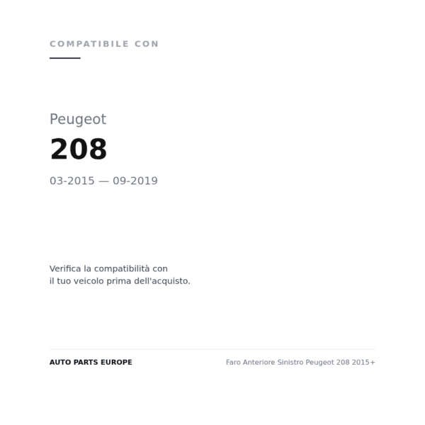 Faro Anteriore Sinistro Peugeot 208 2015+ compatibilità veicoli (Peugeot 208 (2015-2019))