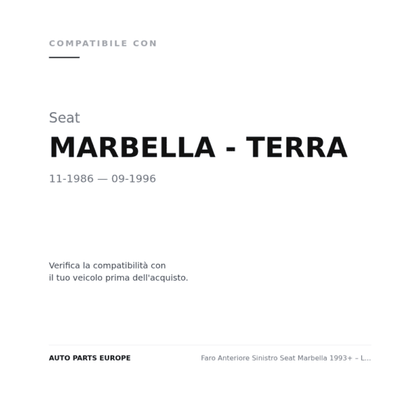 Faro Anteriore Sinistro Seat Marbella 1993+ – Lente Bianca compatibilità veicoli (Seat MARBELLA - TERRA (1986-1996))
