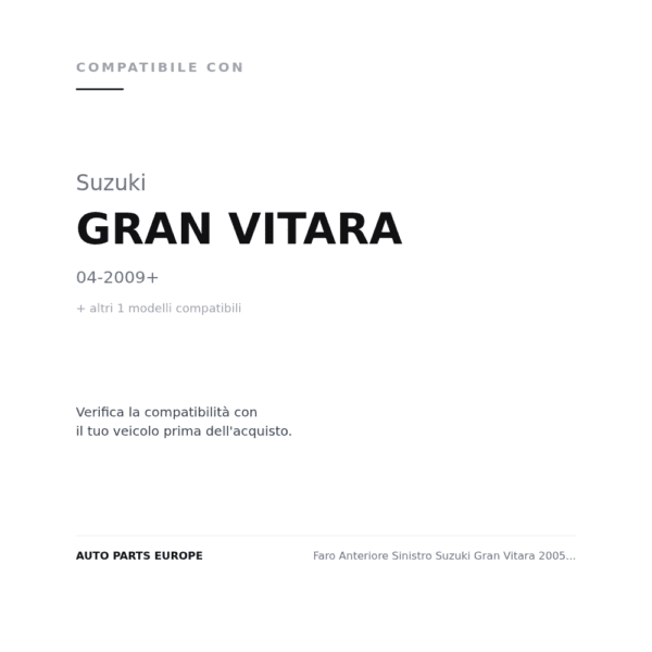 Faro Anteriore Sinistro Suzuki Gran Vitara 2005+ – 3 Porte Modello 1.6 compatibilità veicoli (Suzuki GRAN VITARA (2009+) · Suzuki GRAN VITARA (2005-2009))