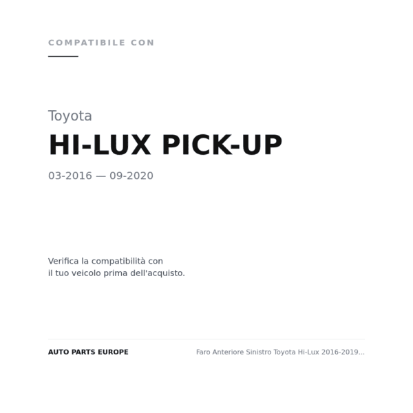 Faro Anteriore Sinistro Toyota Hi-Lux 2016-2019 - Parabola Nera compatibilità veicoli (Toyota HI-LUX PICK-UP (2016-2020))