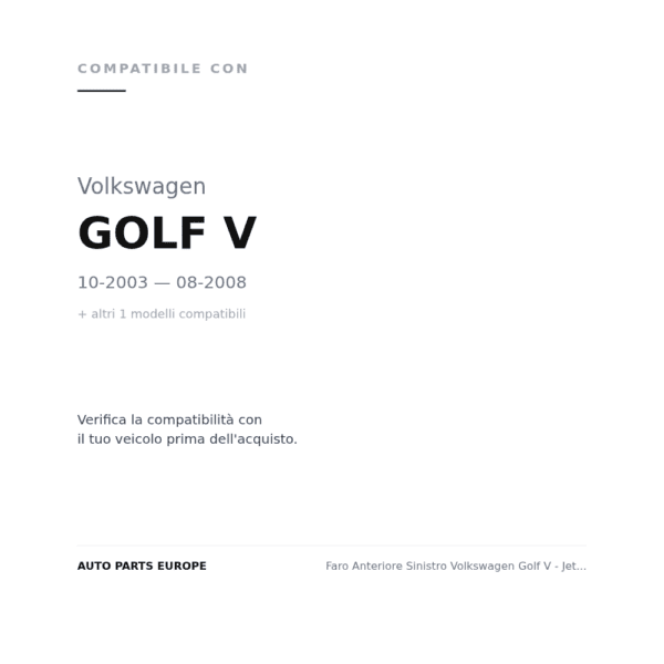 Faro Anteriore Sinistro Volkswagen Golf V - Jetta 2005+ compatibilità veicoli (Volkswagen GOLF V (2003-2008) · Volkswagen JETTA (2005-2010))