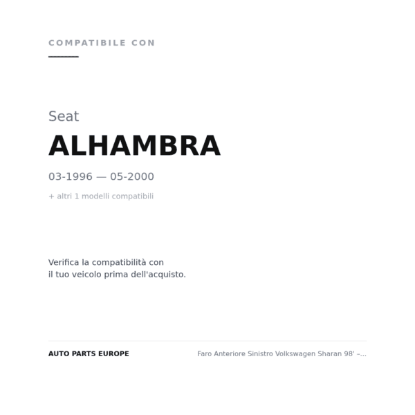 Faro Vorne Sinistro Volkswagen Sharan 98' – - Seat Alhambra 96' compatibilità veicoli (Seat ALHAMBRA (1996-2000) · Volkswagen SHARAN (1995-2000))