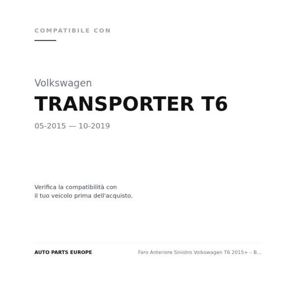 Faro Anteriore Sinistro Volkswagen T6 2015+ – Bordo Cromato (H7-H7) C/Motore compatibilità veicoli (Volkswagen TRANSPORTER T6 (2015-2019))