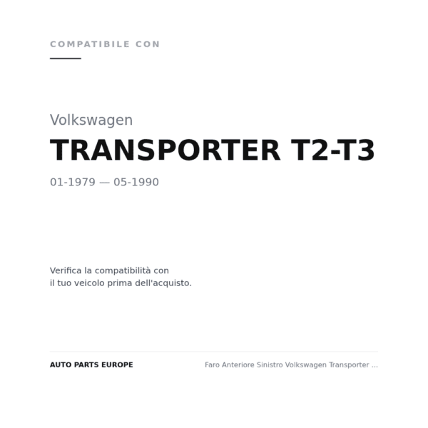 Faro Anteriore Sinistro Volkswagen Transporter 1979+ – T2/T3 Con Cornice compatibilità veicoli (Volkswagen TRANSPORTER T2-T3 (1979-1990))
