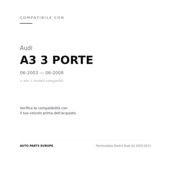 Fendinebbia Destro Audi A3 2003-2011 compatibilità veicoli (Audi A3 3 PORTE (2003-2008) · Audi Q7 (2006-2009))