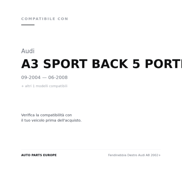Fendinebbia Destro Audi A8 2002+ compatibilità veicoli (Audi A3 SPORT BACK 5 PORTE (2004-2008) · Audi A8 (2002-2008))