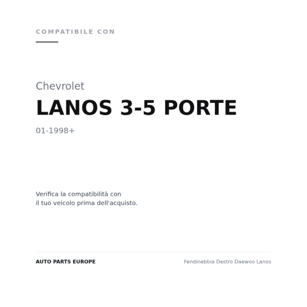 Fendinebbia Destro Daewoo Lanos compatibilità veicoli (Chevrolet LANOS 3-5 PORTE (1998+))