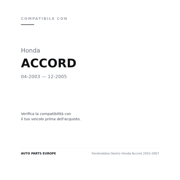 Fendinebbia Destro Honda Accord 2003-2007 compatibilità veicoli (Honda ACCORD (2003-2005))