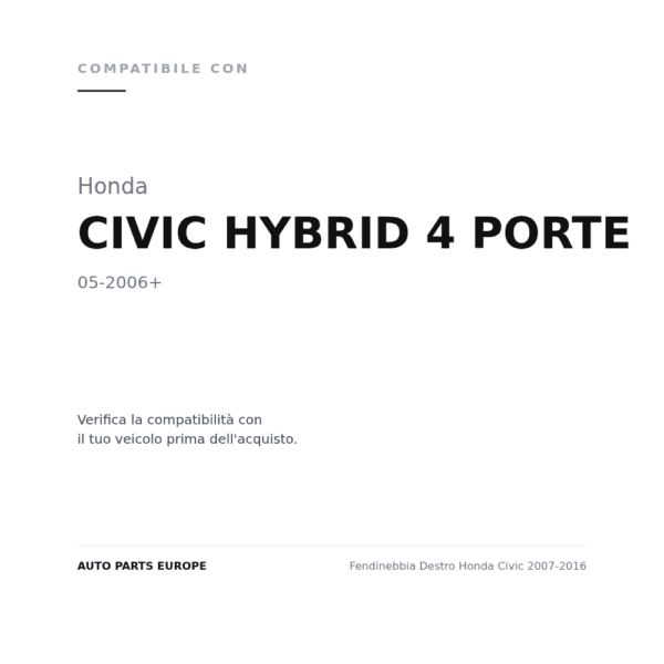 Nebelscheinwerfer Rechts Honda Civic 2007-2016 compatibilità veicoli (Honda CIVIC HYBRID 4 PORTE (2006+))