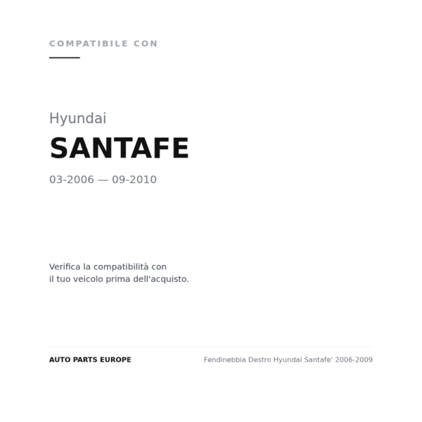 Fendinebbia Destro Hyundai Santafe' 2006-2009 compatibilità veicoli (Hyundai SANTAFE (2006-2010))