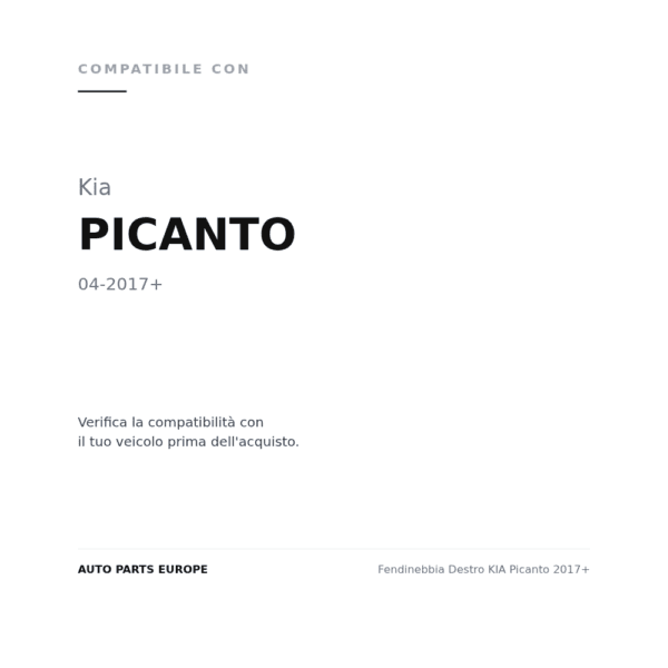 Fendinebbia Destro KIA Picanto 2017+ compatibilità veicoli (Kia PICANTO (2017+))