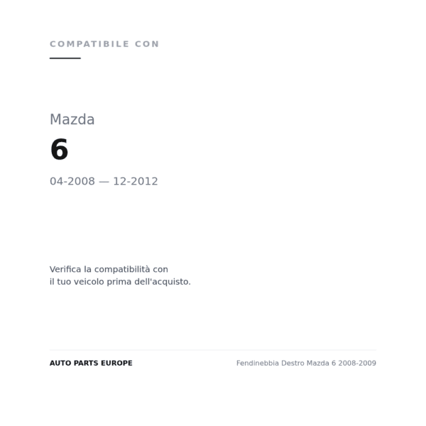 Fendinebbia Destro Mazda 6 2008-2009 compatibilità veicoli (Mazda 6 (2008-2012))