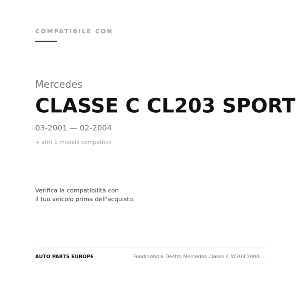 Fendinebbia Destro Mercedes Classe C W203 2000-2002 compatibilità veicoli (Mercedes CLASSE C CL203 SPORT COUPE (2001-2004) · Mercedes CLASSE C W203 (2000-2002))