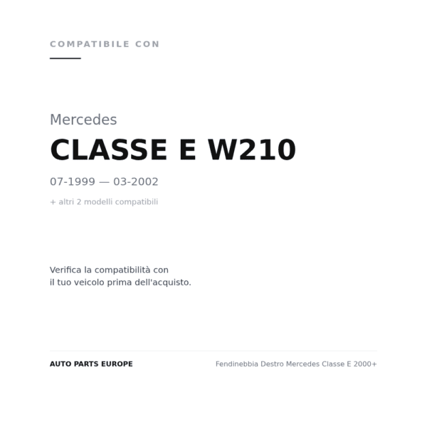Fendinebbia Destro Mercedes Classe E 2000+ compatibilità veicoli (Mercedes CLASSE E W210 (1999-2002) · Mercedes CLK C208 (1997-2002) · Mercedes SLK R170 (1996-2000))