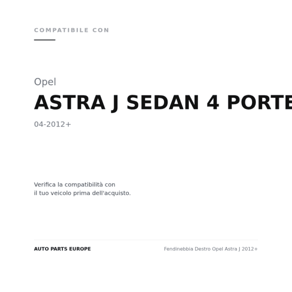 Fendinebbia Destro Opel Astra J 2012+ compatibilità veicoli (Opel ASTRA J SEDAN 4 PORTE (2012+))