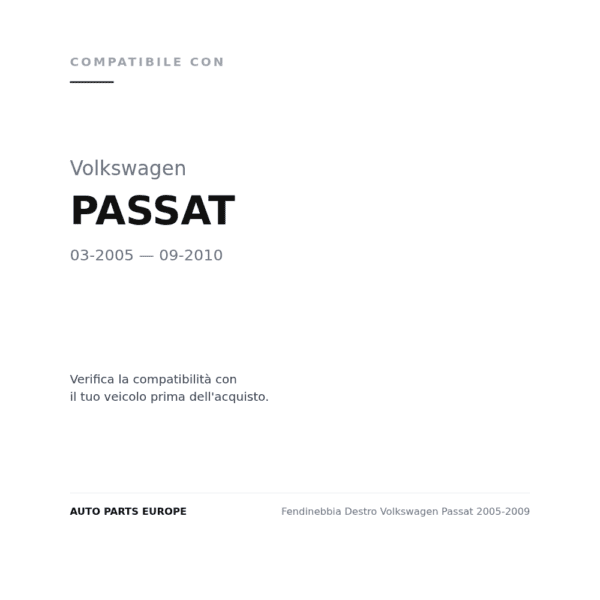 Fendinebbia Destro Volkswagen Passat 2005-2009 compatibilità veicoli (Volkswagen PASSAT (2005-2010))