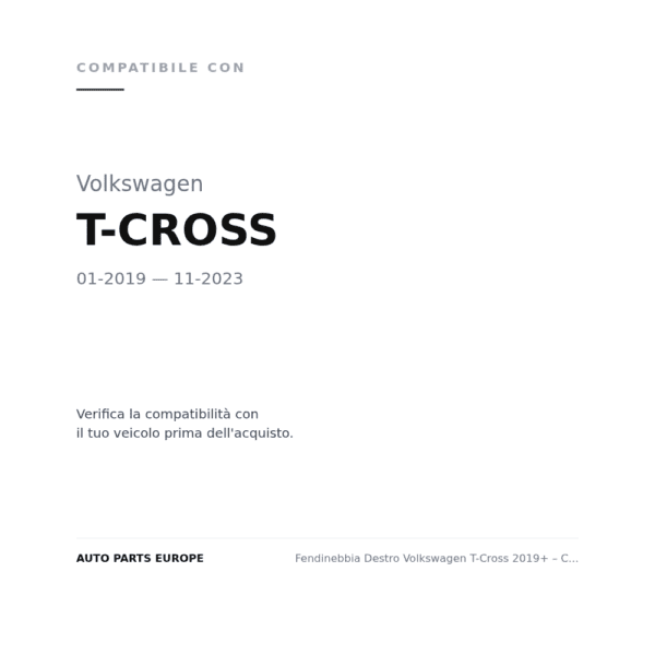 Fendinebbia Destro Volkswagen T-Cross 2019+ – C/Luce Diurna A Led compatibilità veicoli (Volkswagen T-CROSS (2019-2023))