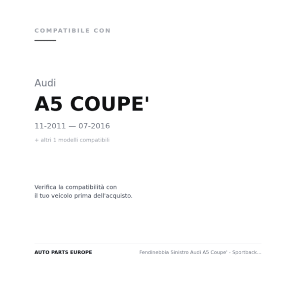 Fendinebbia Sinistro Audi A5 Coupe' - Sportback 2011+ – S-Line compatibilità veicoli (Audi A5 COUPE' (2011-2016) · Audi A5 SPORTBACK (2011-2016))