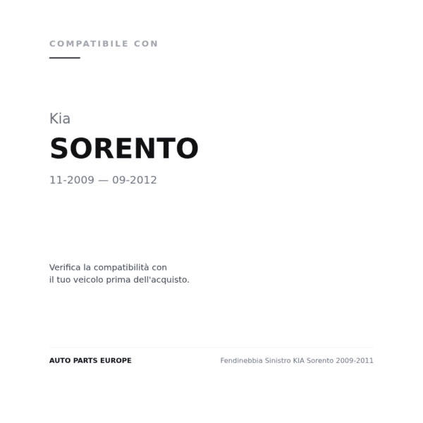 Fendinebbia Sinistro KIA Sorento 2009-2011 compatibilità veicoli (Kia SORENTO (2009-2012))