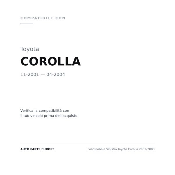 Fendinebbia Sinistro Toyota Corolla 2002-2003 compatibilità veicoli (Toyota COROLLA (2001-2004))