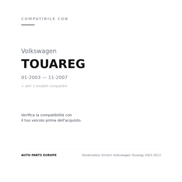 Fendinebbia Sinistro Volkswagen Touareg 2003-2013 compatibilità veicoli (Volkswagen TOUAREG (2003-2007) · Volkswagen TOUAREG (2007-2010))