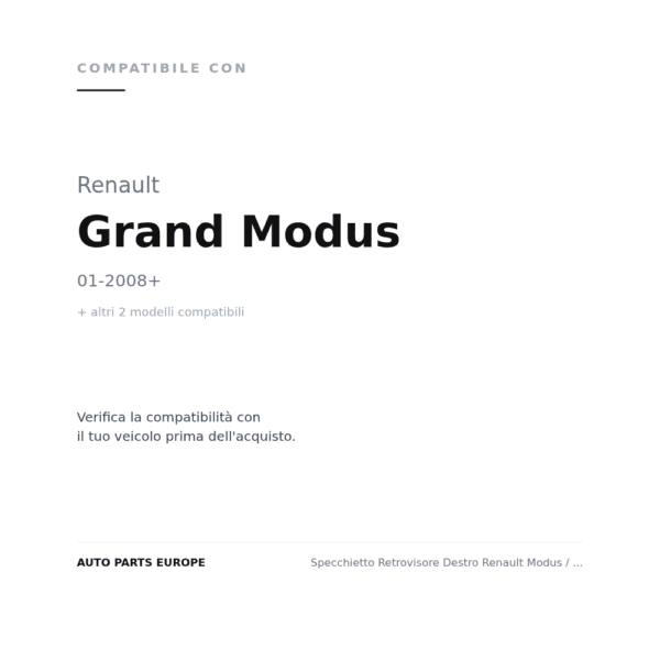 Außenspiegel Rechts Renault Modus / Renault Grand Modus 2008+ – Manuell, mit Blinkleuchte, 4-polig, Lackierbar (Primer) compatibilità veicoli (Renault Grand Modus (2008+) · Renault MODUS (2004-2008) · Renault MODUS - GRAND MODUS (2008+))