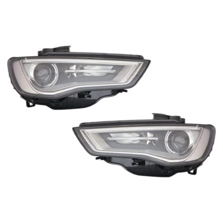 Coppia Fari Anteriori Destro + Sinistro Audi A3 2012-2015 – 3/4/5 Porte Xenon Parabola Interna Grigia Con Motore A Led