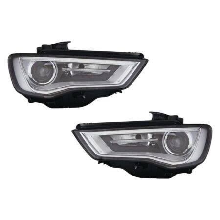 Coppia Fari Anteriori Destro + Sinistro Audi A3 2012-2015 – 3/4/5 Porte Xenon Parabola Interna Nera Con Motore A Led