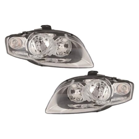 Coppia Fari Anteriori Destro + Sinistro Audi A4 2004-2006 - Freccia Bianca (trasparente) – Con Fanalino Bianco