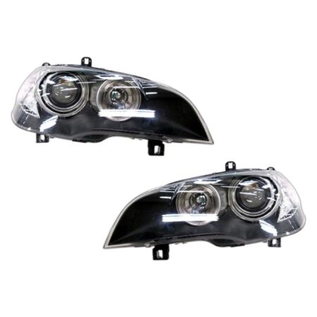 Coppia Fari Anteriori Destro + Sinistro BMW X5 E70 2006-2009 – Con Motore Parabola Nera, originale 63127158928, 63127278046