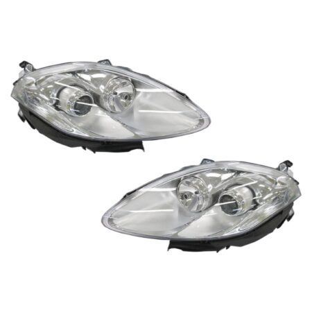 Coppia Fari Anteriori Destro + Sinistro FIAT Bravo 2007-2009 - Parabola Cromata – Indicatore Di Direzionale Bianco
