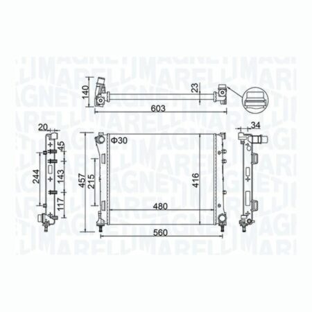 Radiatore acqua raffreddamento Fiat Panda 312 2012 + Magneti Marelli, originale 51793589, 51835026
